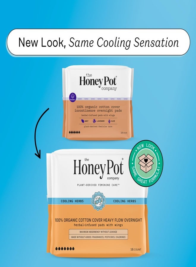 The Honey Pot Company - Herbal Pads for Women - Organic Incontinence Overnight w/Wings - Infused w/Essential Oils for Cooling Effect - Postpartum Essentials - Feminine Care - 16 ct - Image 2